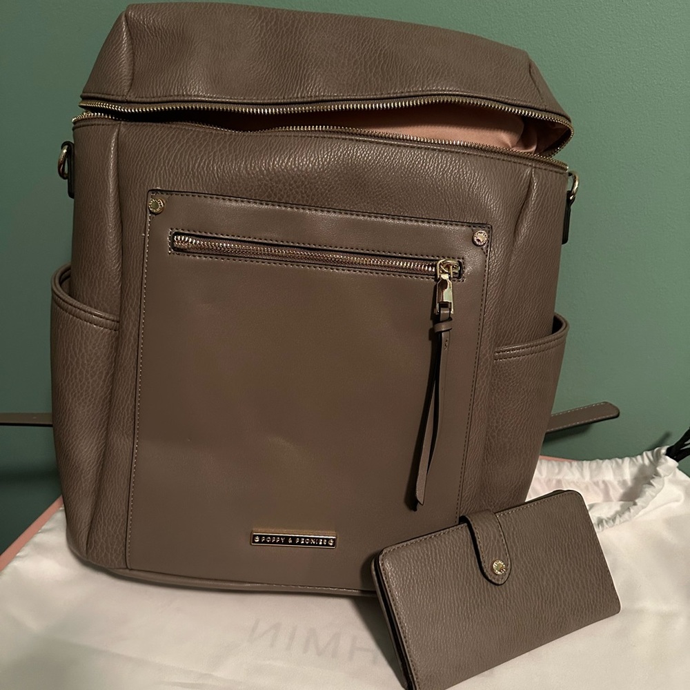 Poppy and Peonies “ Gray” Leather Backpack by [Brand]